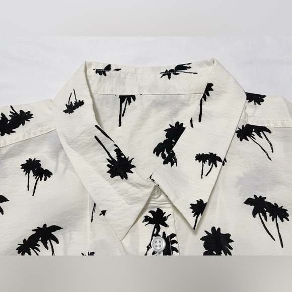 Long Sleeve Pointed Collar Dry Silk Shirt in Palm Tree Print - Picture 5 of 10